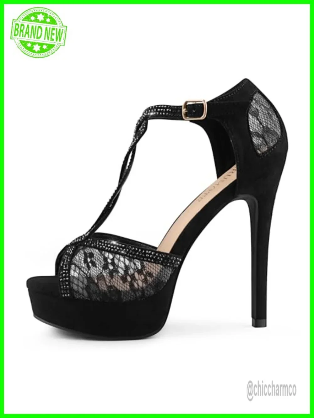 Peep Toe Platform Stilettos Rhinestone Lace Heels for Prom Party Evening Shoes